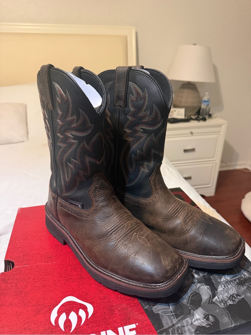 Wolverine Brown and Black Pull-On Western Work Boots